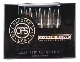 Ammo Inc OPS (One Precise Shot) 62 gr Hollow Point .223 Rem/5.56 Ammo, 20/box - 223062HPF