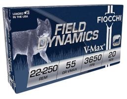 Fiocchi Field Dynamics 55gr V-Max .25-250 Rem Ammo, 20/box - 22250HVD