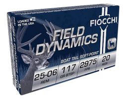 Fiocchi Rifle Shooting Dynamics 117 gr Boat Tail Soft Point Interlock .25-06 Rem Ammo, 20/box - 2506B