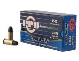 PPU USA 145 gr Lead Round Nose .38 S&W Ammo, 50/box - PPH38SW