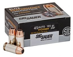 Sig Sauer Elite Performance V-Crown 185 gr Jacketed Hollow Point .45 ACP Ammo, 20/box - E45AP045