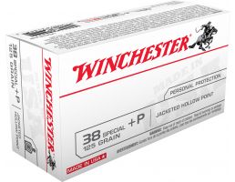 Winchester Ammunition USA 125 gr Jacketed Hollow Point .38 Spl +P Ammo, 50/box - USA38JHP