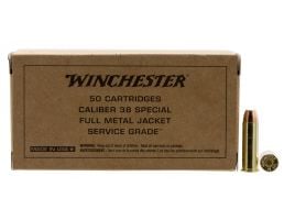 Winchester Ammunition Service Grade 130 gr Full Metal Jacket Flat Nose .38 Spl Ammo, 50/box - SG38W