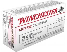 Winchester Ammunition USA 95 gr Full Metal Jacket 9mm Makarov Ammo, 50/box - MC918M