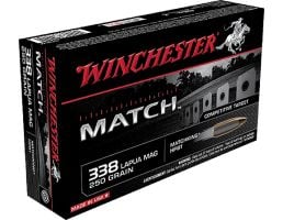 Winchester Ammunition Match 250 gr Sierra MatchKing Boat Tail Hollow Point .338 Lapua Mag Ammo, 20/box - S338LM