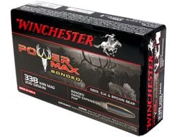 Winchester Ammunition Power Max Bonded 200 gr Rapid Expansion, Protected Hollow Point .338 Win Mag Ammo, 20/box - X3381BP