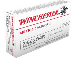 Winchester Ammunition USA Metric 180 gr Full Metal Jacket 7.62x54mmR Ammo, 20/box - MC76254R