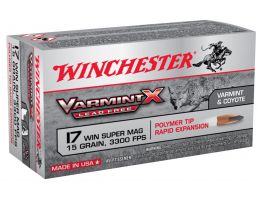 Winchester Ammunition Varmint-X Lead Free 15 gr Rapid Expansion .17 WSM Ammo, 50/box - X17W15PLF
