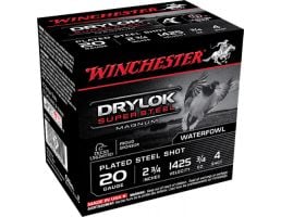 Winchester Ammunition Drylock Super Steel Magnum 2.75" 20 Gauge Ammo 4, 25/box - XS204