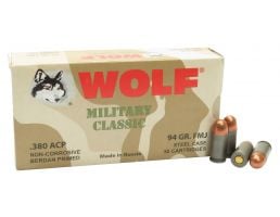 Wolf Performance Military Classic 94 gr Full Metal Jacket .380 ACP Ammo, 50/box - MC917FMJ