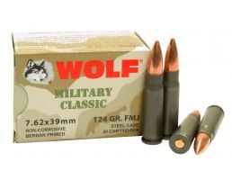 Wolf Performance Military Classic 124 gr Full Metal Jacket 7.62x39mm Ammo, 1000 rds/case - MC762BFMJ