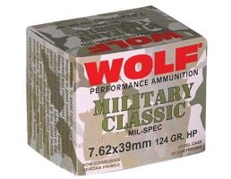 Wolf Performance Military Classic 124 gr Hollow Point 7.62x39mm Ammo, 1000 rds/case - MC762BHP