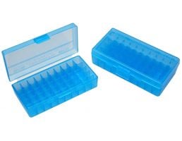 MTM Case Gard P-50 50 Round Flip-Top Ammo Box, 1.7" OAL, Clear Blue - P503824