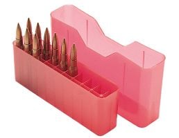 MTM Case Gard J-20 20 Round Slip-Top Ammo Box, 3.36" OAL, Clear Red - J20L29