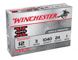 Winchester Super X 12ga 3" #1 Buck 24 Pellets Shotshell Ammunition, 5 Round Box - XB1231