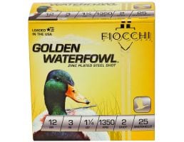 Fiocchi Golden Waterfowl 12 Gauge Ammunition, 25 Rounds Steel Shot #2 - 123SGW2