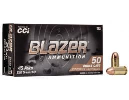 CCI Blazer Brass 230 gr FMJ .45 ACP Ammunition 100 Rounds