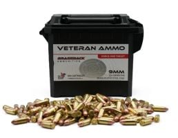 Veteran Ammo 9mm 124gr FMJ Brass Plated Steel Case 500rd Ammo Can - HMCAN-9-124-BPS-500