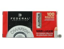 Federal Champion 9mm 115 gr FMJ 100 Rounds Aluminum Cased Ammunition