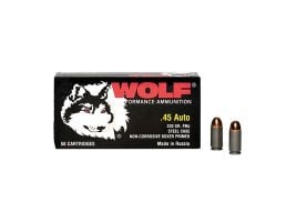 Wolf 45 ACP 230 gr FMJ Steel Cased 50 Rounds Ammunition - 45FMJ