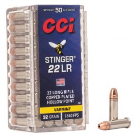CCI .22 Long Rifle 32gr Copper Plated HP Stinger Ammunition 50rds - 0050
