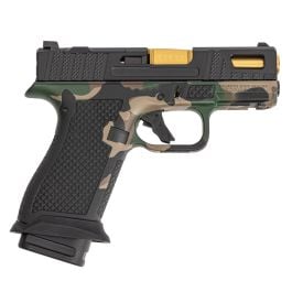 PSA Sabre Dagger Micro 9mm Pistol, TiN Barrel, w/ Mag Extensions, M81 Woodland Camo