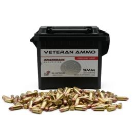 Veteran Ammo 9mm 124gr FMJ Brass Plated Steel Case 500rd Ammo Can - HMCAN-9-124-BPS-500
