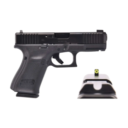 Glock 19 Gen5 9mm Pistol 4.02" 15rd ,Black, Ameriglo Ultimate Carry Sights -Green Tritium Front Sight with Lumigreen Outline- PA195S303UC
