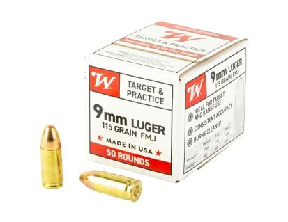 Winchester USA Target 9mm 115gr FMJ Ammo, 50rds - W9MM50