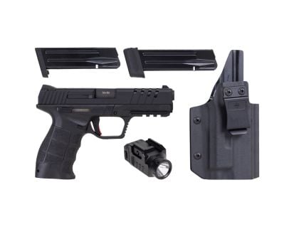 SAR SAR9 X Package 4.4" 9mm 17rd/19rd Pistol, Black W/ Rail Mounted Flashlight and Holster - SAR9XBL