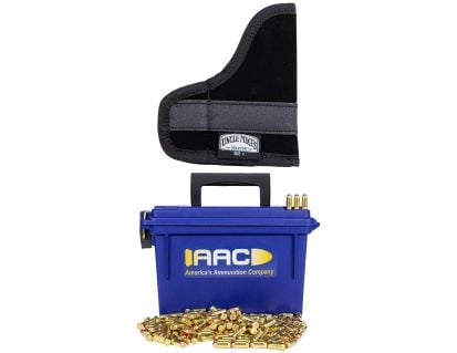 Uncle Mike's Inside The Pocket Ambi Holster & 500 Rounds AAC .380ACP FMJ 95 Grain With Blue 30 Cal Ammo Can