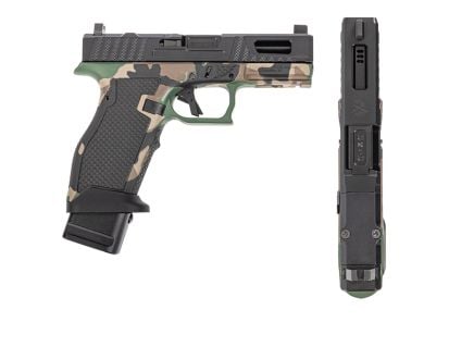 PSA Sabre Dagger Full Size - S 9mm Pistol, Ported Barrel, W/Mag Extensions, M81 Woodland Camo