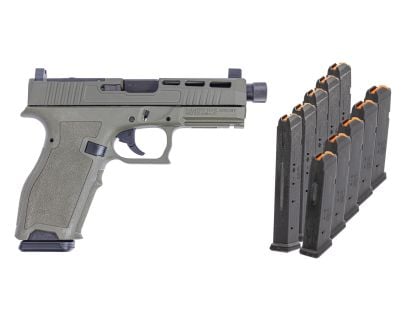 PSA Dagger Full Size - S 9mm Pistol with SW2 RMR, Threaded Barrel & 5 17rd & 5 27rd Mags, Sniper Green