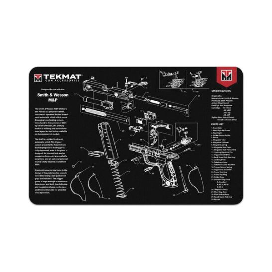 TekMat Smith & Wesson M&P Rubber Cleaning Mat 11" x 0.13", Black/Gray