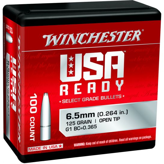 Winchester Open Tip 125gr 6.5 Creedmoor Reloading Bullets, 100/Bag