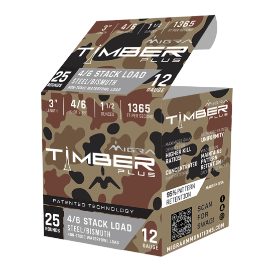 Migra Timber Plus 12 Gauge, 3" #4 & #6 Bismuth/Steel Stacked Shot, 1 ...