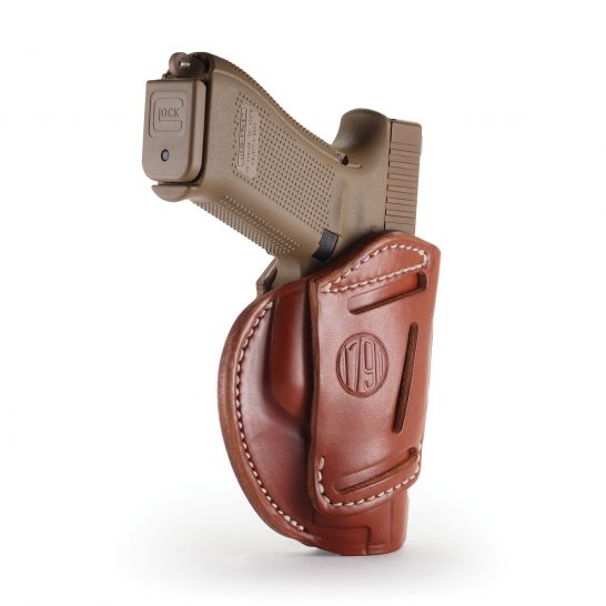 1791 Gunleather 3WH-3 Ambidextrous Glock 26 OWB Open-Top Concealment 3-Way Holster, Classic Brown - 3WH-3-CBR-A