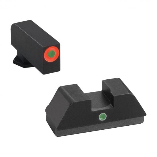 AmeriGlo IDot Front/Single Dot Rear Night Sight Set for Glock 42, 43 Pistols, Green with Orange