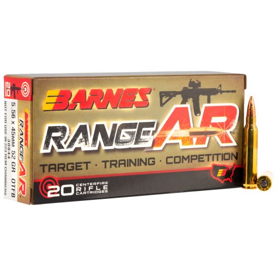 Barnes Bullets Range AR 52 gr Open Tip Flat Base 5.56 Ammo 20rds