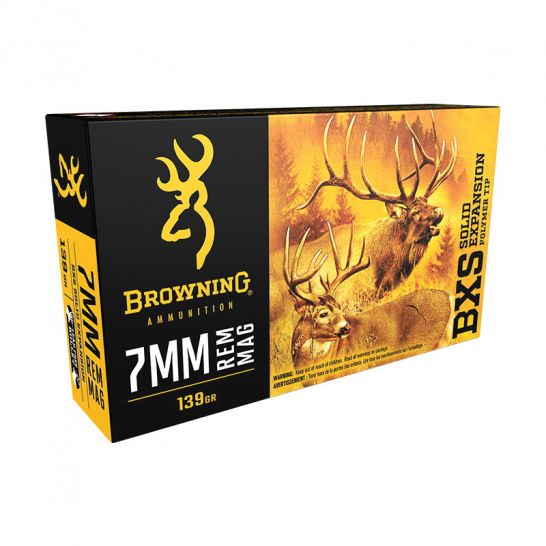 Browning Ammo B192400071 BXS Copper Expansion 7mmRem Mag 139gr Lead Free Solid Expansion Polymer Tip 20 Per Box/10 Case