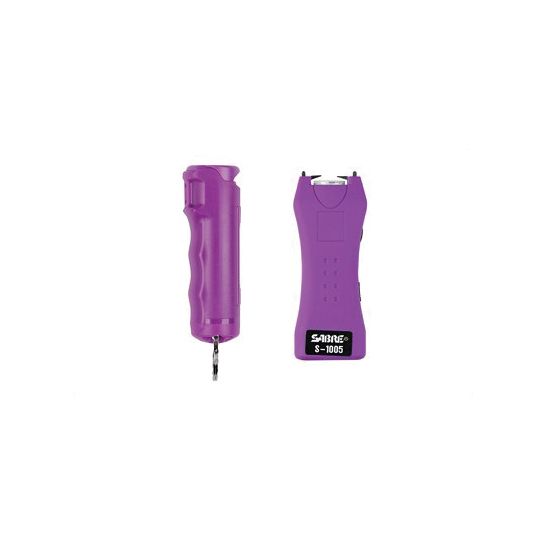 Sabre Stun Gun and Pepper Spray Package, Purple Stun Gun w/ Builtin Flashlight S5PRF15PR