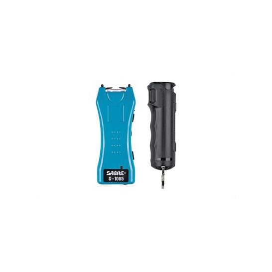 Sabre Stun Gun and Pepper Spray Package, Turqouise Stun Gun w/ Builtin Flashlight S5TQ