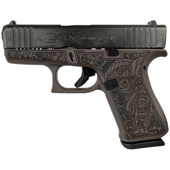 Glock G43X Custom Vortex Bronze Elephant Engraved Subcompact 9mm 3.41" 10rds, Bronze