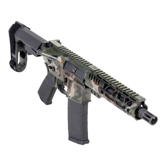 PSA Custom 7.5" Pistol-Length 300AAC 1/8 Phos. 7" LTWT M-Lok Pistol, 3.5lb Flat FCG, Woodland Camo