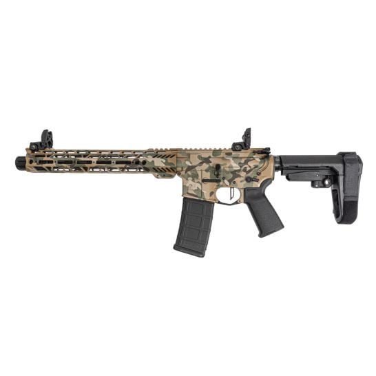 PSA Custom 10.5" Carbine-Length 5.56 Nato 1/7 Nitride 12" Slant MLOK Upper W/ 3.5lb Flatbow FCG & MBUS Sight Set, Dirty Multi