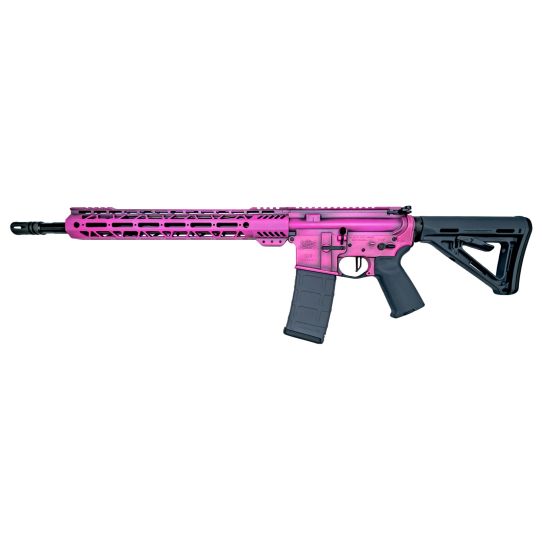PSA Custom 16" Mid 5.56 Nato 1/7 Nit 13.5 M-Lok Rifle W/3.5lb Flatbow FCG, Battle Pink