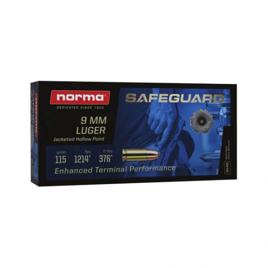 Norma Safeguard 115 gr JHP 9mm Ammunition 50 Rounds PSA Palmetto