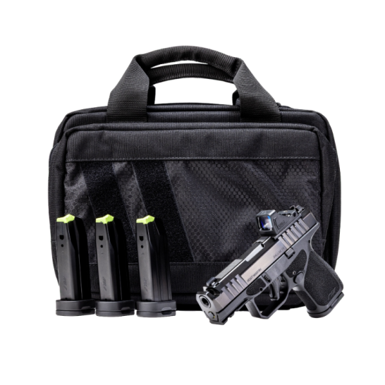 Rost Martin RM1S Comp 3.6" 9mm O.R. (1)12rd/(3)15rd Handgun Bundle, Black w/ Viridian RF11 Green Dot and Bag - RM1SBLKOSP(COMP)SPL