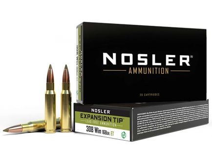 Nosler 308 Winchester 168 grain E-Tip Lead-Free Rifle Ammo, 20/Box - 40035