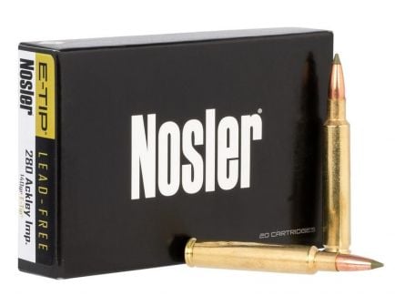 Nosler 280 Ackley Improved 140 grain E-Tip Lead-Free Rifle Ammo, 20/Box - 40067